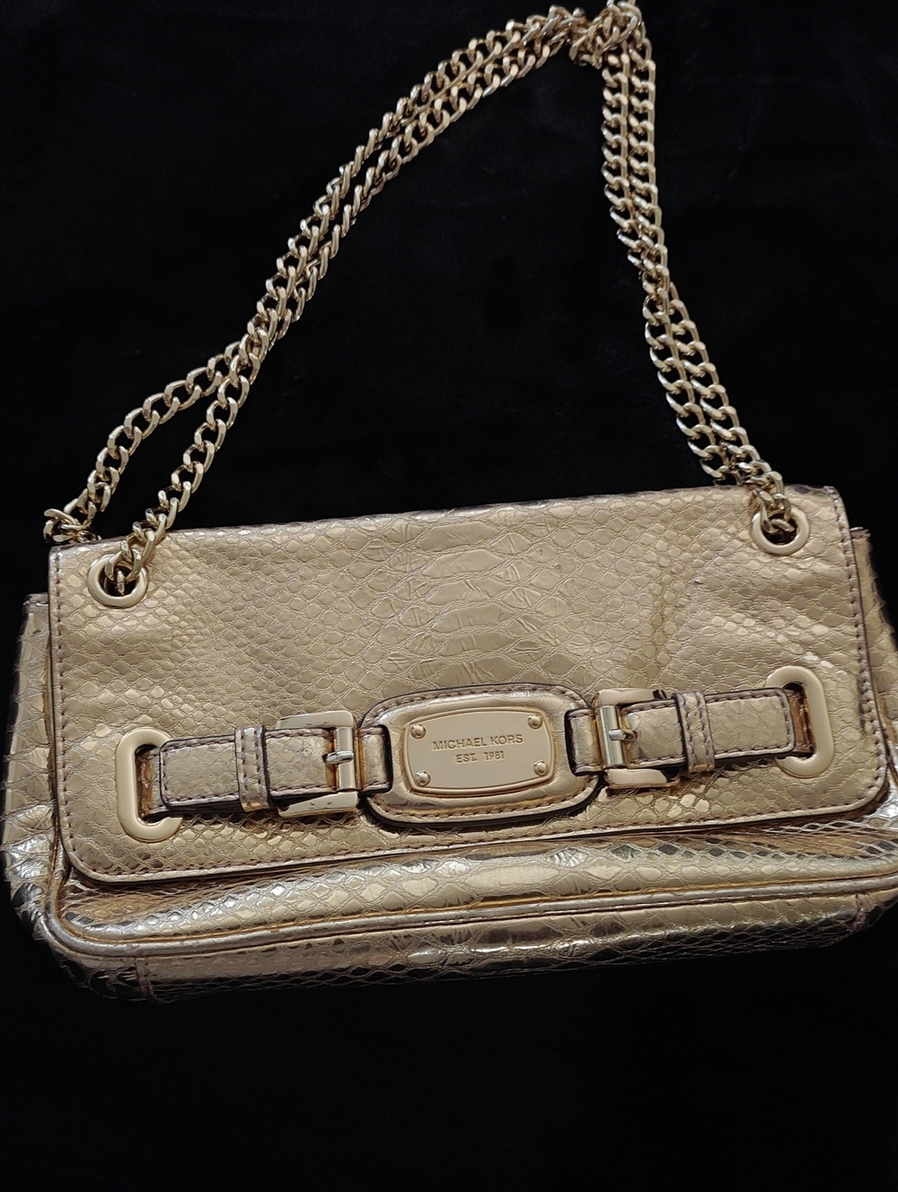 Michael Kors Gold Croc-Embossed Chain Shoulder Bag